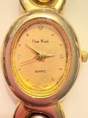 Vintage Pierre Nicol Ladies Quartz Gold Tone Watch, Oval Dial, Needs Battery